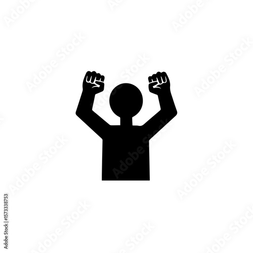 Depiction of a protest march, with silhouette of person raising clenched fists in protest. Demonstrator participating in the protest march with symbolism of resistance and solidarity.