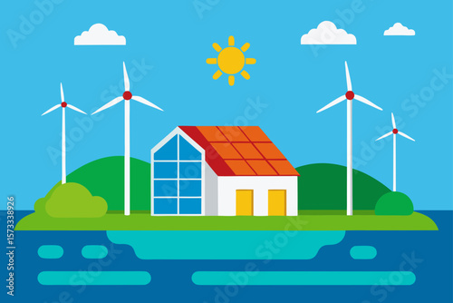  mixed energy farm with wind turbines and solar pan