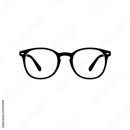 Round glasses illustrate minimalist eyewear with thin black frame on white background. Round glasses symbolize vision correction, offering clear sight with modern style. Conceptual round glasses,