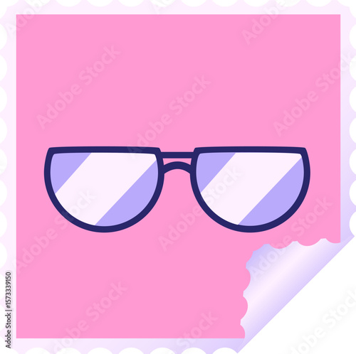 spectacles graphic square sticker stamp in bright neon color