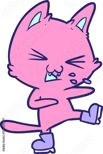 cartoon cat hissing wearing big boots in bright neon color