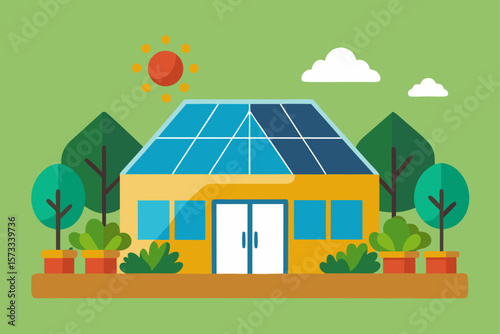 solar powered greenhouse surrounded by vegetable