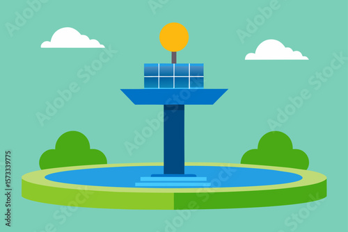 solar powered water fountain in public eco park