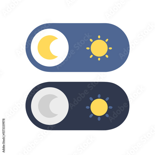 Two toggle switches show night and day mode options with sun and moon icons isolated on white background