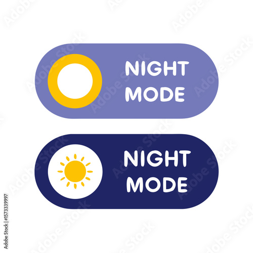 Two night mode toggle switches with sun and circle icons are isolated on white background