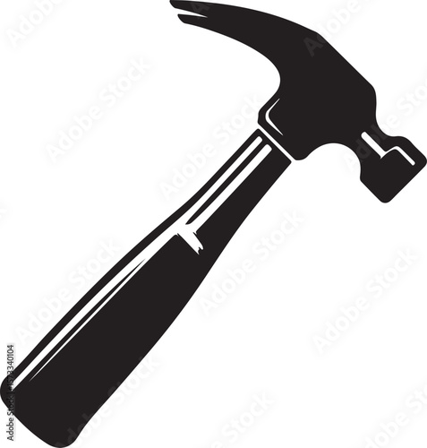 A bold, stylized logo featuring a hammer