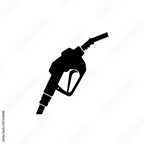 Gas pump nozzle for car fuel depicted in minimalist black and white drawing. Gas pump nozzle showing automotive energy and fossil fuel consumption,