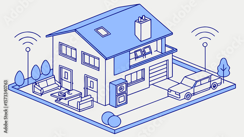 Isometric smart home automation system vector illustration with wifi connection and modern technology design