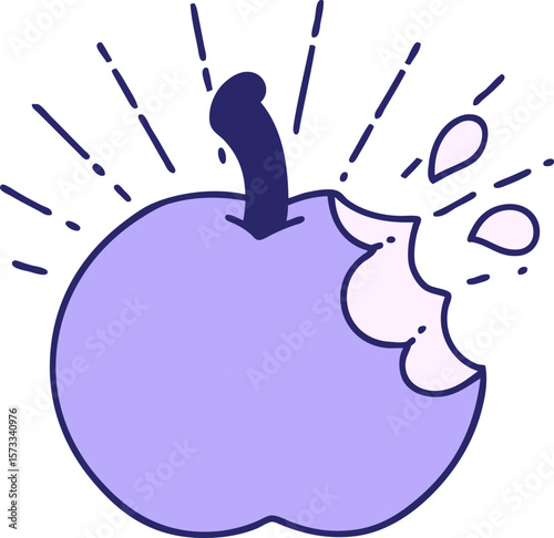 illustration of a traditional tattoo style bitten apple in bright neon color