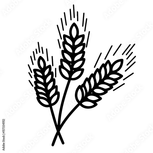 Wheat illustration shows three ears of wheat, a minimalist line art drawing. Wheat illustration design conveys simplicity and natural elegance for branding and decor, a wheat illustration.