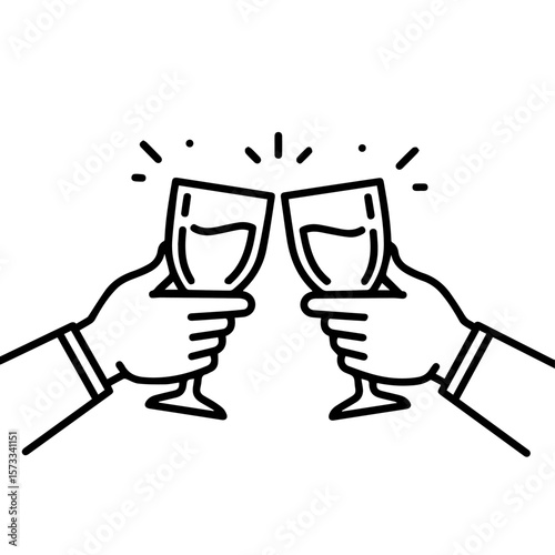 Two hands toasting with elegant champagne flutes represent vectr design. Vectr emphasizes celebration and achievement through simple line drawings of glasses.