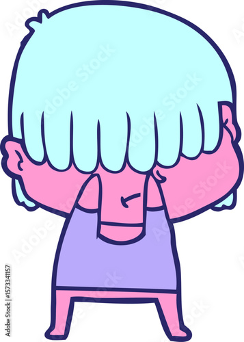 cartoon boy with untidy hair in bright neon color