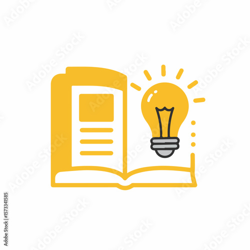 Conceptual knowledge icon with open book and lightbulb illuminates idea. Knowledge icon highlights learning and inspiration. Use knowledge icon for education, brainstorming, and creative thinking.