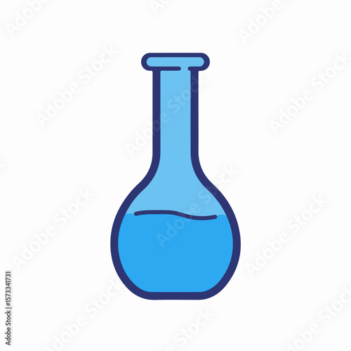 Blue lab flask illustration with liquid for experiments and science. Laboratory flask for scientific experiments and research, laboratory equipment for chemistry and science.