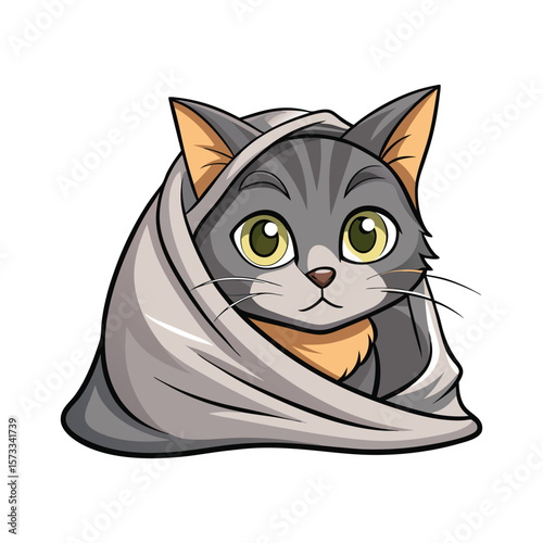 Cute Cat Hiding Under Blanket with Only Eyes Showing Vector Illustration on White Background – Cozy, Minimalist, Funny Animal Art for Pet Lovers
