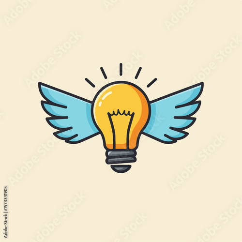 Flying lightbulb illuminates concepts and ideas, showcasing creativity, imagination and innovation. Flying lightbulb depicts creative inspiration, a spark of insight and clever solutions.