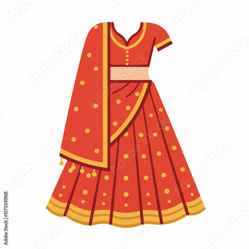 Exquisite traditional sari isolated on plain background is beautiful ethnic apparel. Traditional sari features rich colors and intricate detailing, showcasing cultural heritage.