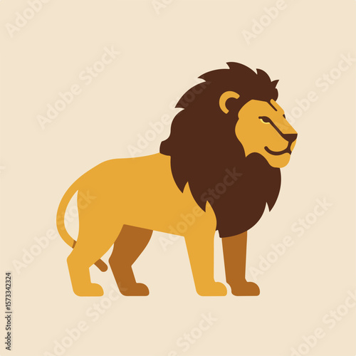 Illustrative lion artwork, simple graphic design of a proud African feline. Powerful lion drawing shows strength and elegance. Decorative lion artwork conveys animal theme,