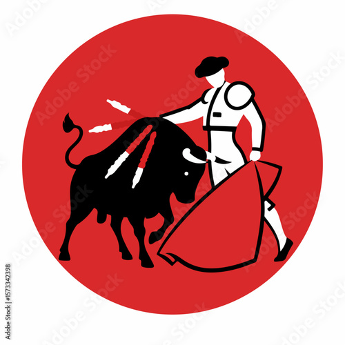 Captivating bullfight illustration, showcasing bravery and tradition in classic Spanish art. This symbolic bullfight is a daring dance between matador and beast, an iconic symbol.