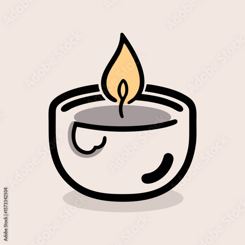 Minimalistic candle in round holder, cozy home decor and relaxation concept