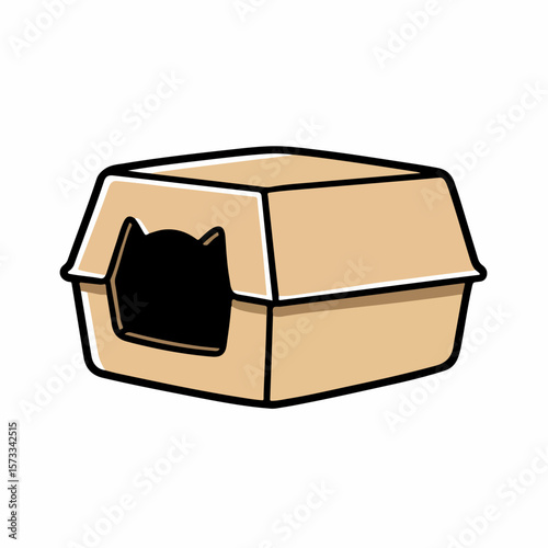 Cat house with feline silhouette provides shelter for a furry friend. Brown cat house offers a cozy space, suitable for indoor pets and small animals, creating a sense of security.
