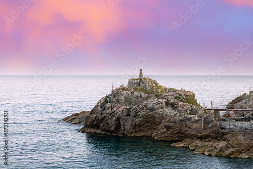 Fototapeta Naklejka Na Ścianę i Meble -  Ligurian Sea. Beigua Natural Park, UNESCO geopark. Beautiful sea shore with crystal clear water of Varazze, Liguria region, Savona province