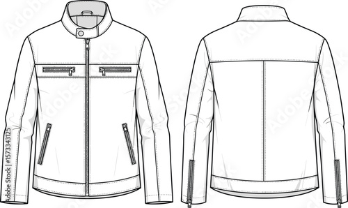 Stylish Utility Jacket with Zipper Detail, Casual Active Wear Fashion Illustration for Designers