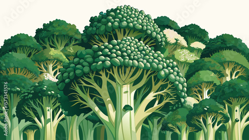  close up Beautiful organic broccoli crowns, tightly packed with florets and strong stalks, sit centered in soft light, their tree-like shape perfect for visuals focused on health and sustainability. 