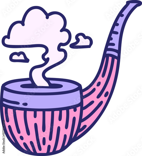iconic tattoo style image of a smokers pipe in bright neon color
