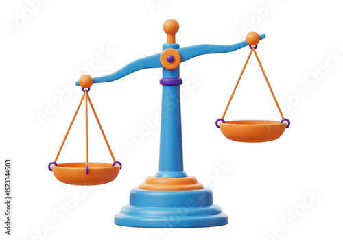 A whimsical 3d rendering of a colorful balance scale, symbolizing justice and equilibrium isolated on transparent background