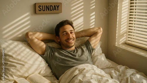 Relaxing morning routine on a Sunday with sunlight streaming through the window
