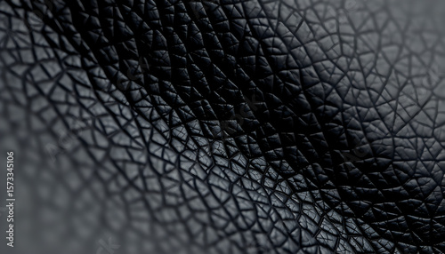 Detailed close-up of black leather texture, highlighting natural grain and sophisticated material quality.