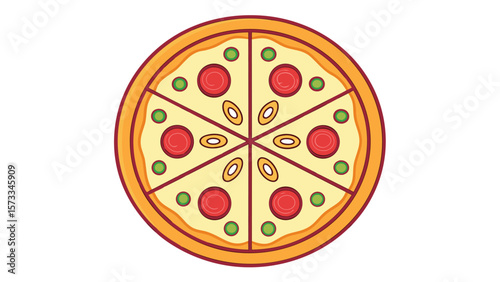 Stylized flat design pizza slice with pepperoni and green peppers