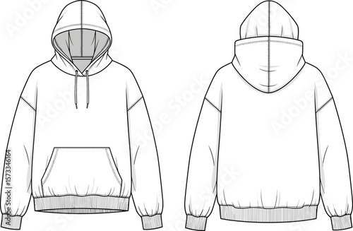 Classic Hoodie with Front Pocket, Minimalist Casual Sweatshirt Fashion Illustration for Designers