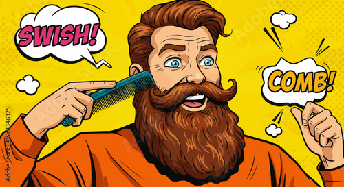 Man Combing His Long Beard A Pop Art Illustration