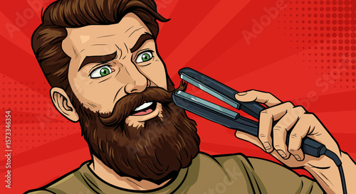 Straightening a Beard A Hilarious Pop Art Illustration