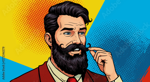Stylish Man with a Magnificent Beard and Mustache Pop Art Illustration