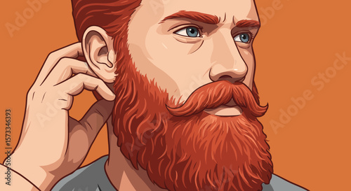 Vibrant Redhead Portrait Illustrated Man with Full Beard and Mustache
