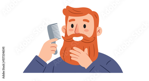 Man Combing His Long Red Beard Illustration