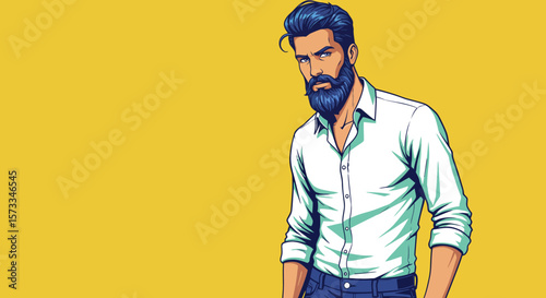 Stylish Man with Beard and Bun Hairstyle Vector Illustration
