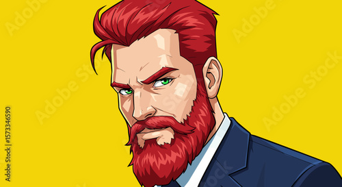 Bold Cartoon Illustration of a Man with Red Hair and Beard