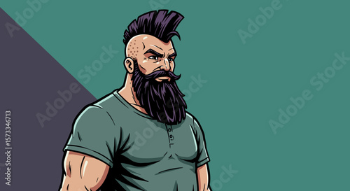 Powerful Bearded Man with Mohawk Hairstyle Bold Illustration