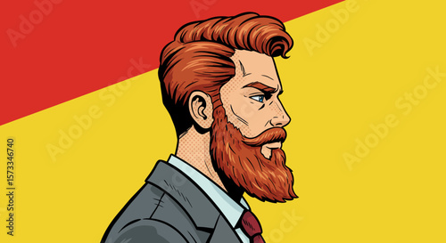 Profile View of a Man with Red Hair and Beard in a Suit Illustration