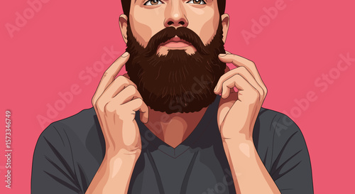 Stylish Man with a Full Beard Vector Portrait Illustration