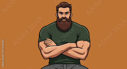 Strong Muscular Man with Long Beard, Illustration