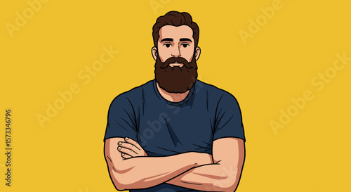 Stylish Bearded Man Illustration  Vector Art of a Confident Male Portrait