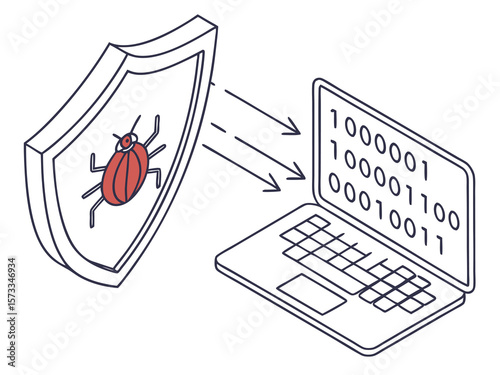 Secure coding practices represented by defensive shield scanning active binary number stream