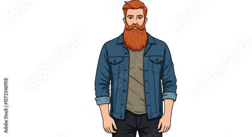 Portrait of a Man with a Red Beard and Denim Jacket