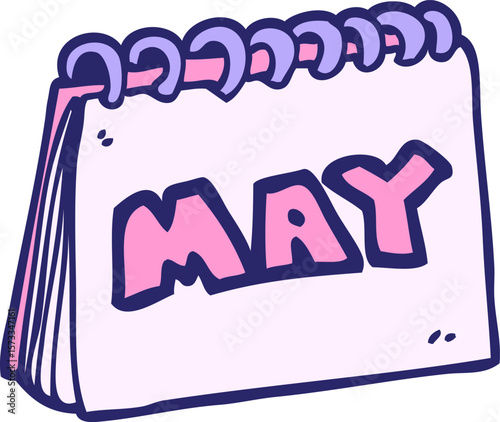 cartoon doodle calendar showing month of may in bright neon color