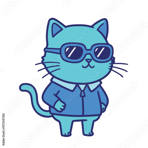 Cat wearing sunglasses and suit with a confident expression  